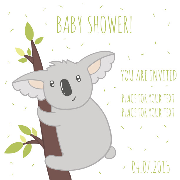 宝宝派对邀请卡与考拉图片下载