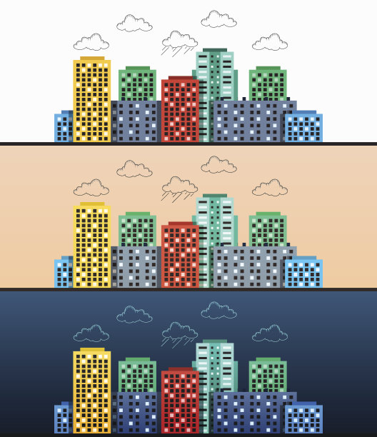 程式化的现代设计城市全景在一天的不同时间图片下载
