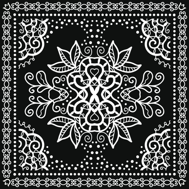 黑色印花手帕，丝质围巾或方巾图案图片下载