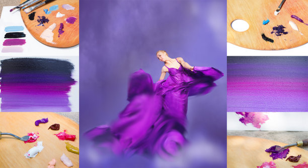 穿着飘逸的淡紫色连衣裙的年轻美女图片下载