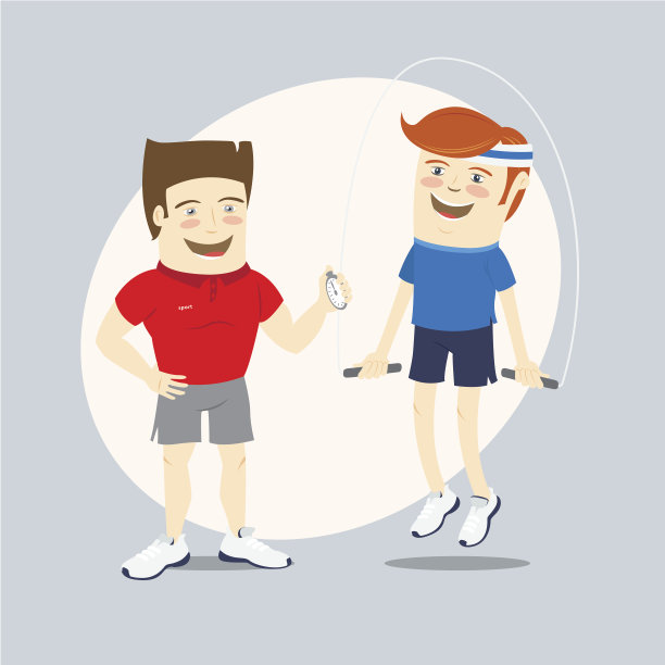 健身私人教练和有趣的运动员与skippi跳跃图片下载