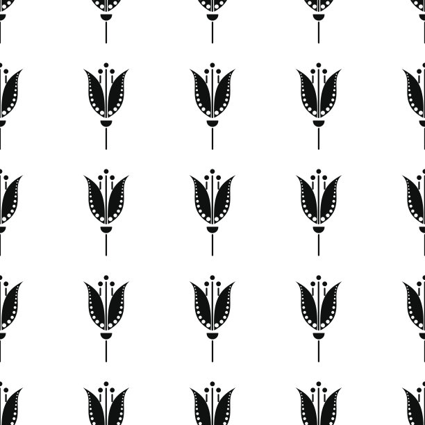 无缝花矢量图案。对称的黑白装饰背景与花。装饰重复点缀，花饰系列和装饰无缝图案。图片下载