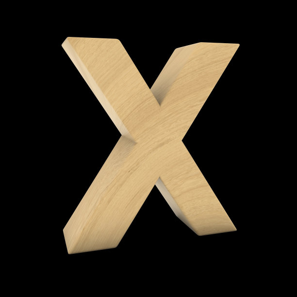 木制字母X孤立的黑色3D插图图片下载