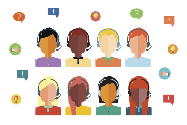 呼叫中心接线员和支持服务图标。图片下载