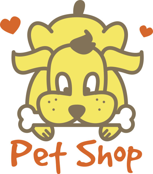 矢量卡通黄色狗与骨标志。宠物店的标志图片下载