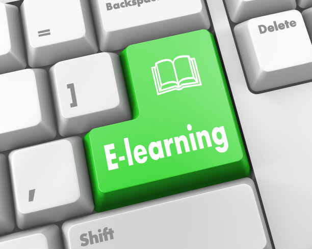 特写键盘与绿色E-learning键图片下载