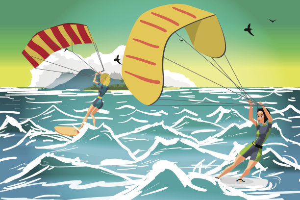 女人们驾驶风筝冲浪图片下载