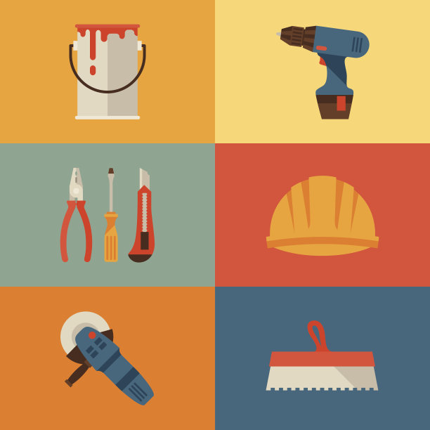修理和施工插图与工作工具图标。图片下载