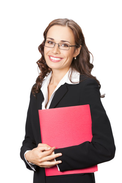 一个女商人的肖像拿着红色文件夹孤立图片下载