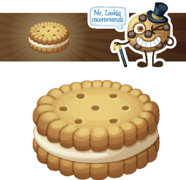 奶油图案的饼干。卡通矢量图标孤立的白色背景。系列食品、饮料和烹饪配料。图片下载