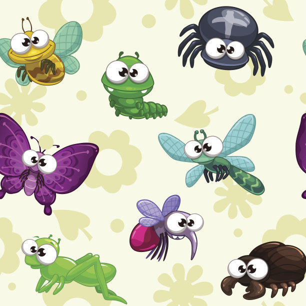 无缝图案与有趣的卡通昆虫图片下载