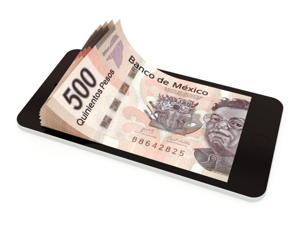用智能手机移动支付，墨西哥比索图片下载