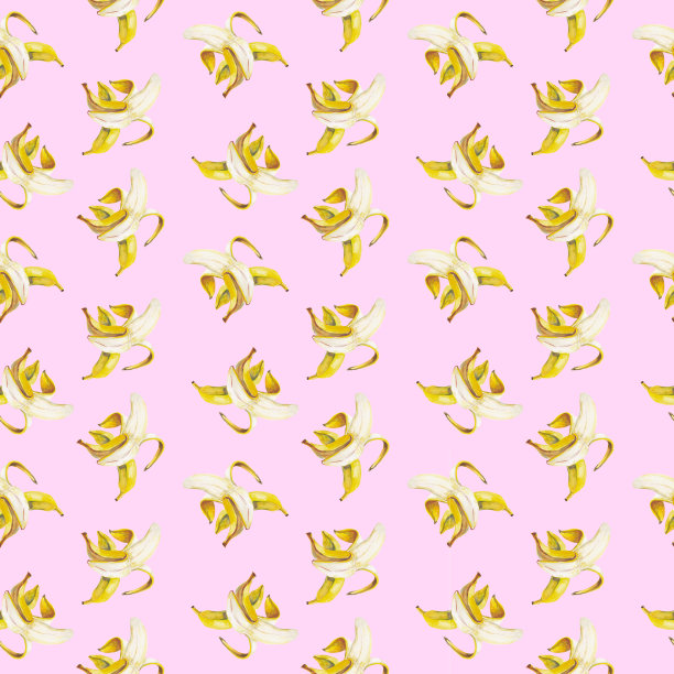 粉红色背景上有黄色香蕉的图案，一种异国水果图片下载