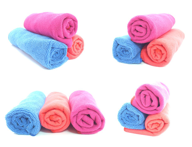 不同颜色的超细纤维餐巾孤立在白色背景上图片下载