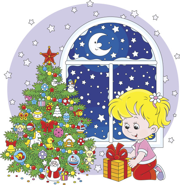 女孩和圣诞礼物图片下载