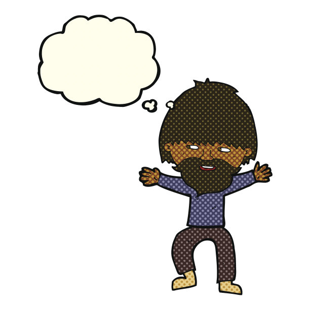 卡通快乐的男人带着胡子和思想泡泡图片下载