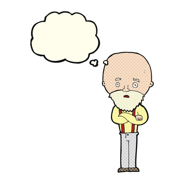 卡通发愁的老人带着思想泡泡图片下载