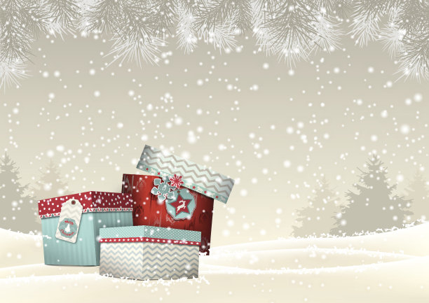 圣诞背景与一组彩色的礼品盒，插图图片下载