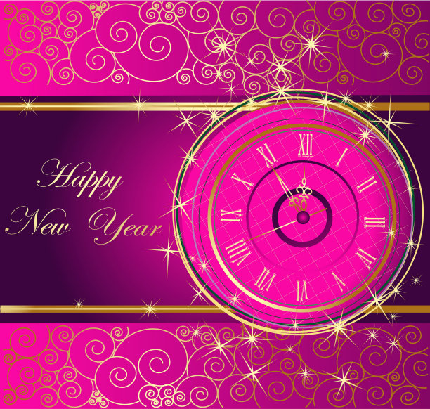 新年快乐的背景与时钟图片下载