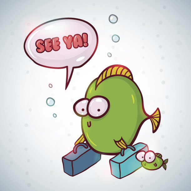 贺卡模板与卡通鱼家庭。图片下载