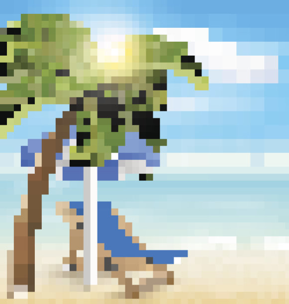 海滩与棕榈云太阳海滩伞和海滩椅子图片下载