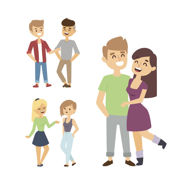 卡通情侣的幸福生活矢量插画图片下载