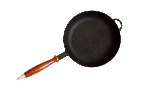 在白色背景上孤立的铸铁煎锅图片下载