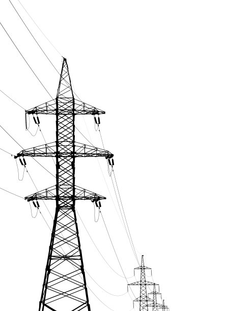 白色背景上的高压电柱图片下载
