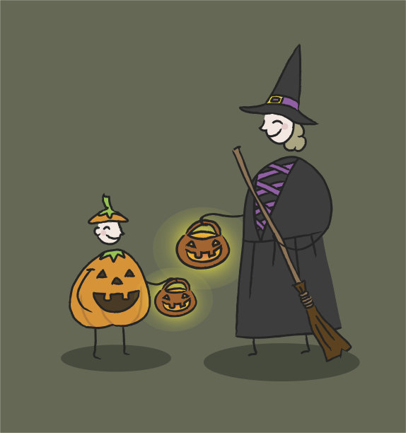 妇女和儿童万圣节图片下载