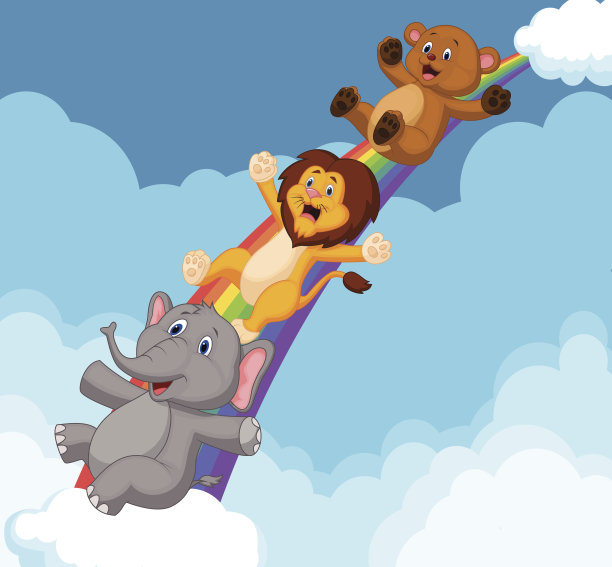 动物卡通滑下彩虹图片下载