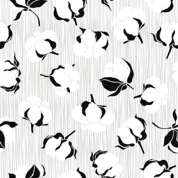 无缝图案与棉。向量单色背景。素材图片