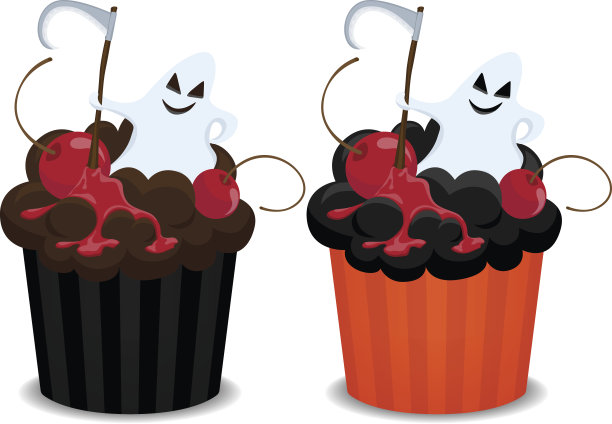 万圣节樱桃鬼蛋糕。图片下载