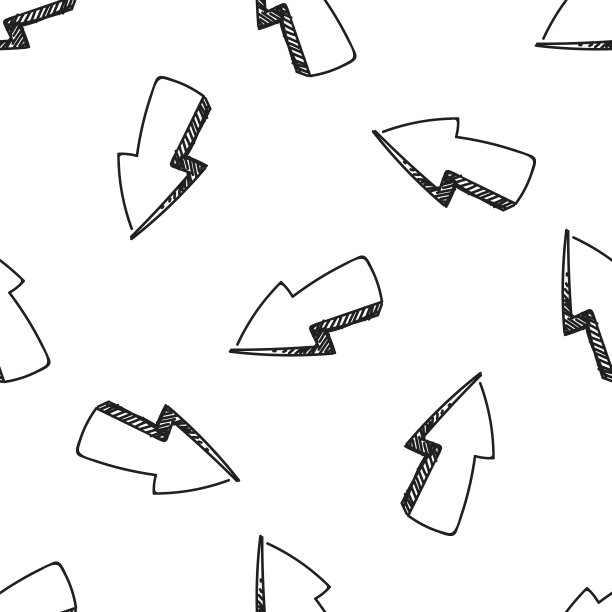 在黑色背景上手绘白色箭头。向量无缝模式图片下载