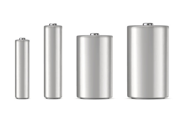 向量现实白色碱性电池图标设置。不同的尺寸- AAA, AA, C, d设计模板品牌，模型。特写孤立在白色背景图片下载
