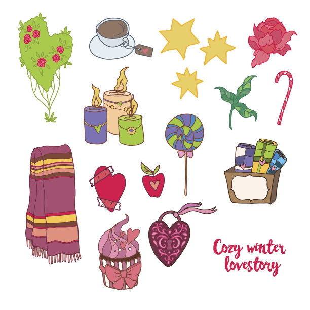 涂鸦矢量元素关于舒适的冬天的爱情故事图片下载