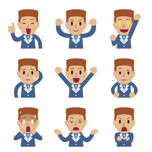 一组卡通商人的脸显示不同的情绪图片下载