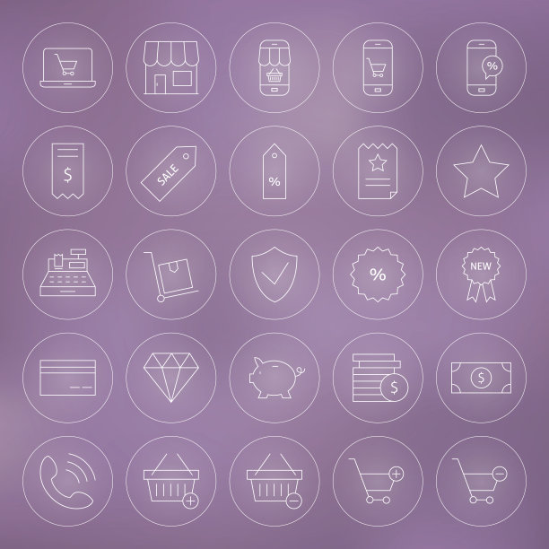 线圈商店市场电子商务图标集图片下载