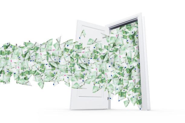 欧洲钞票在白色的门图片下载