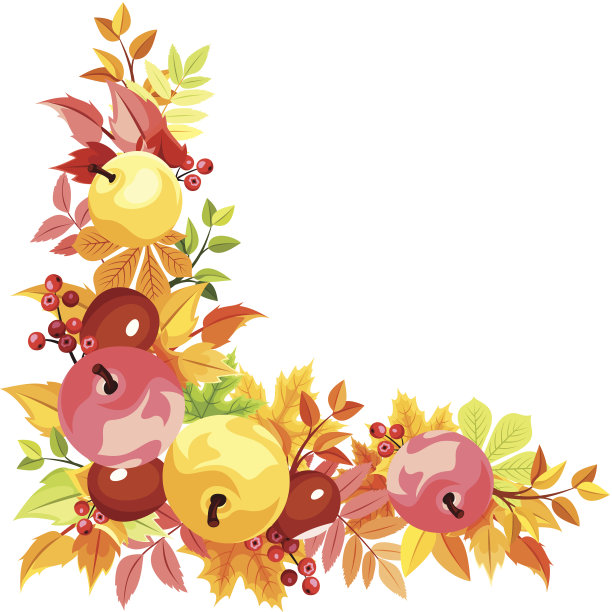 向量的角落里有五颜六色的秋叶。素材图片