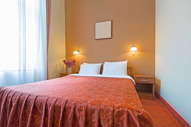 双人床酒店房间的内部图片下载