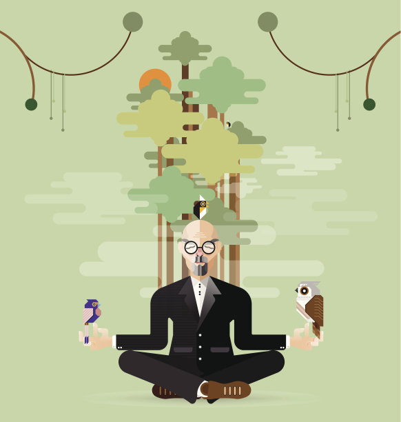 老商人在大自然中做瑜伽图片下载