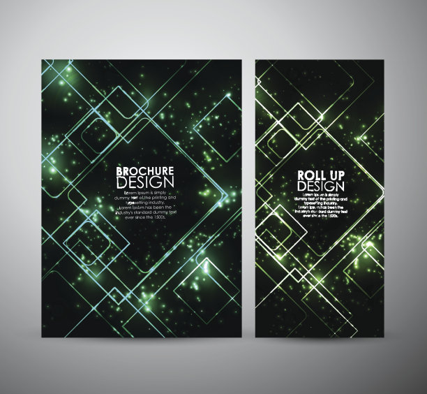 抽象的绿色方块闪闪发光。宣传册或业务模板卷起来。图片下载