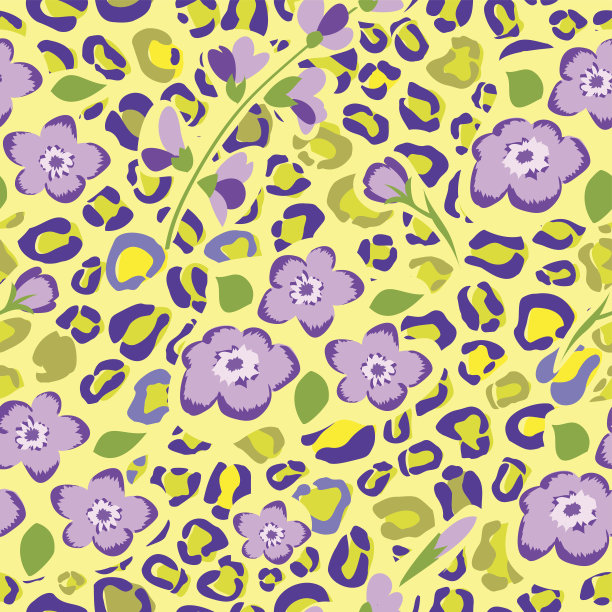 动物花无缝图案。豹皮和花背景图片下载