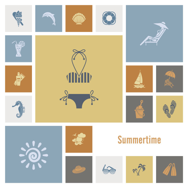 夏季和海滩简单的平面图标图片下载
