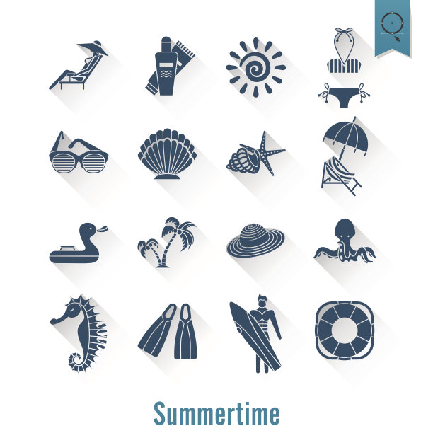 夏季和海滩简单的平面图标图片下载