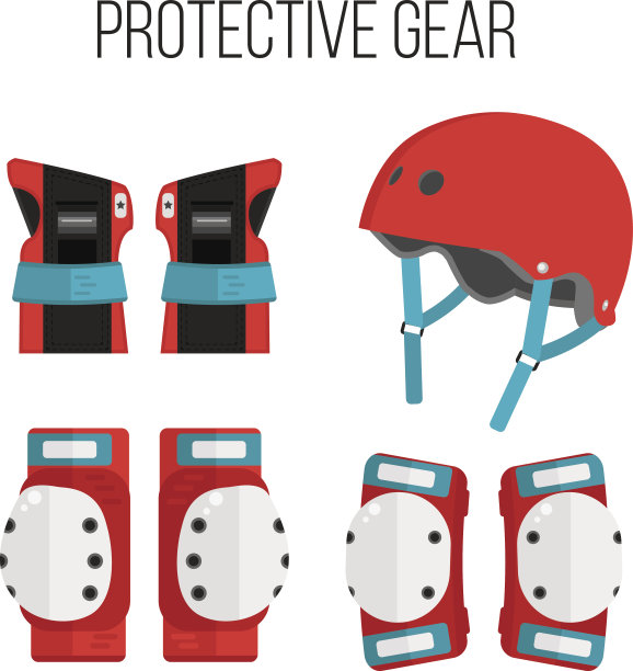 矢量集平面轮滑和滑板防护图片下载
