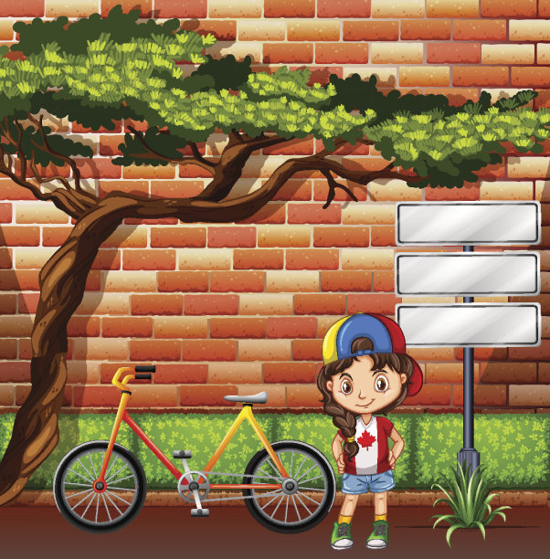 小女孩站在自行车上图片下载