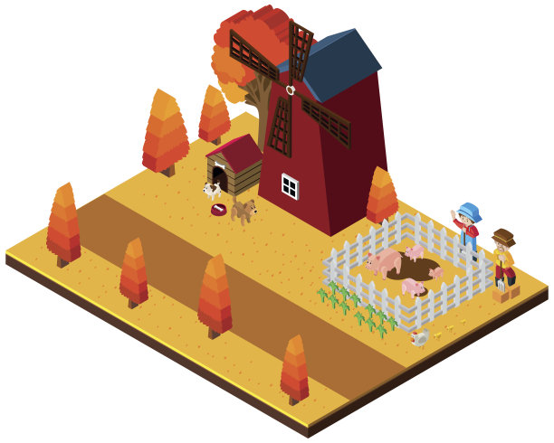 3D设计的动物和农民在农场图片下载
