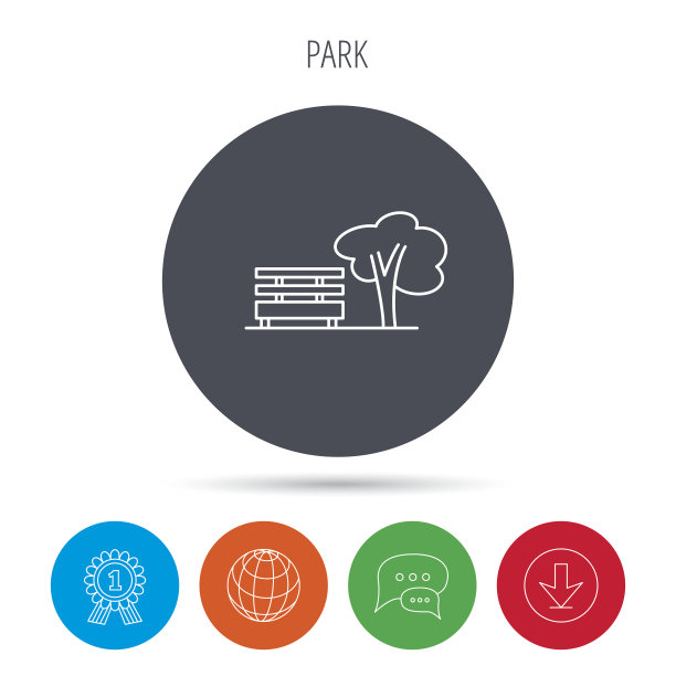 公园图标。树与长凳标志。图片下载