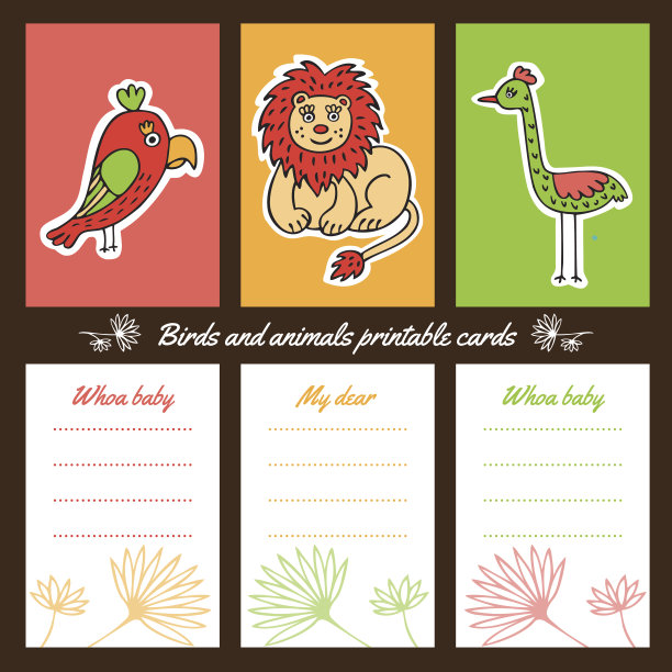 鸟类和动物印刷卡片图片下载